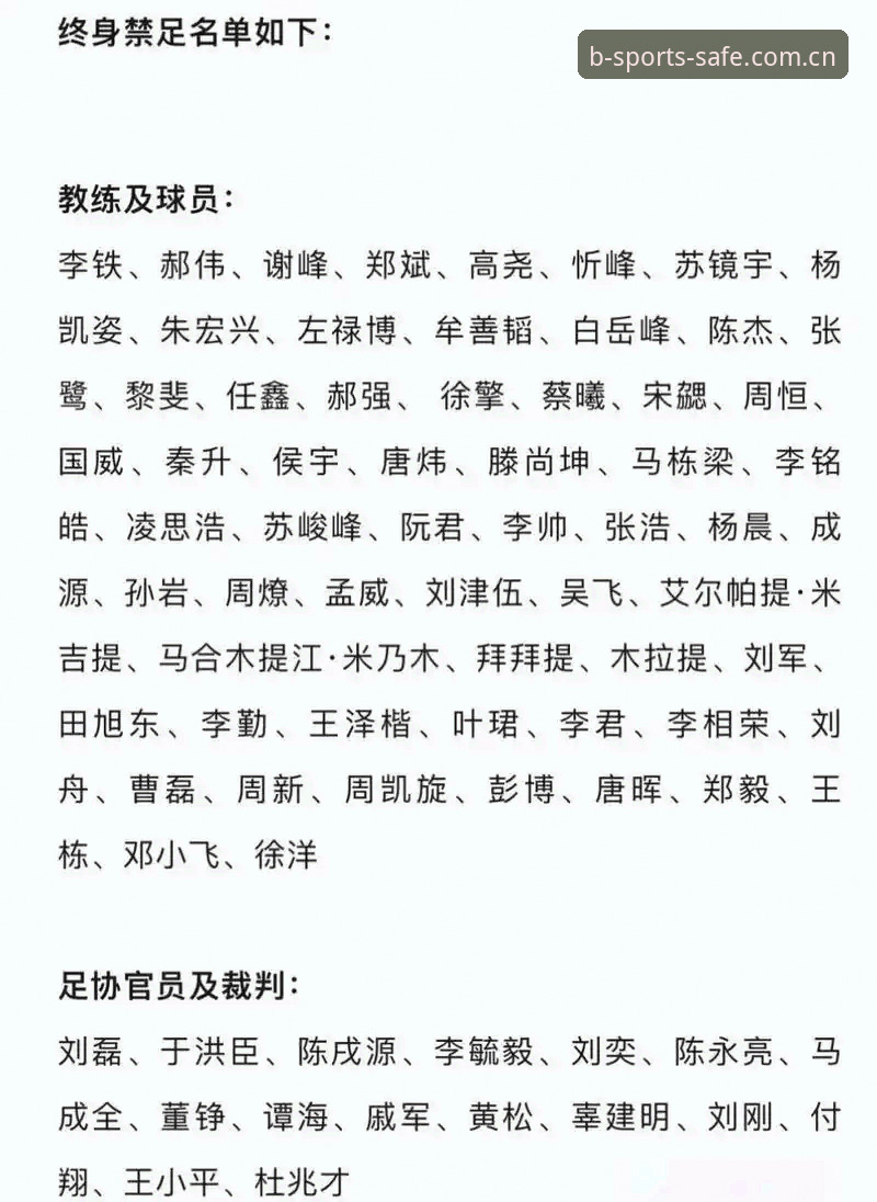 B体育入口2025哪个好 足协第三批禁足名单与历史处罚对比:中国足球反腐风暴的深度解析